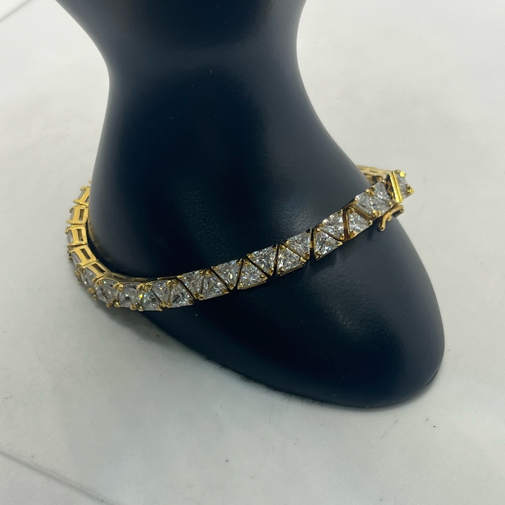 Trillion Cut gold over sterling silver CZ tennis bracelet Ross & Simons - Picture 6 of 16